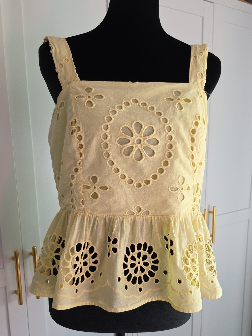 Emerson Lang Yellow Eyelet Peplum Tank Top - Unbranded